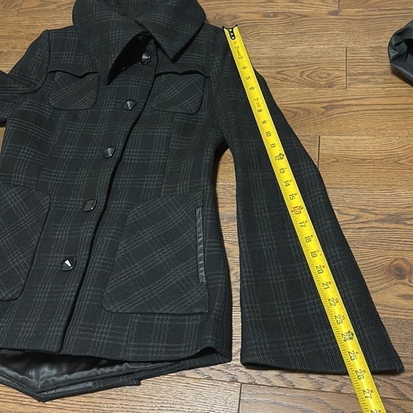 𝅺[MACKAGE] Quinn Wool Plaid Bell Sleeve Pea Coat Jacket Black/Grey - Picture 14 of 16